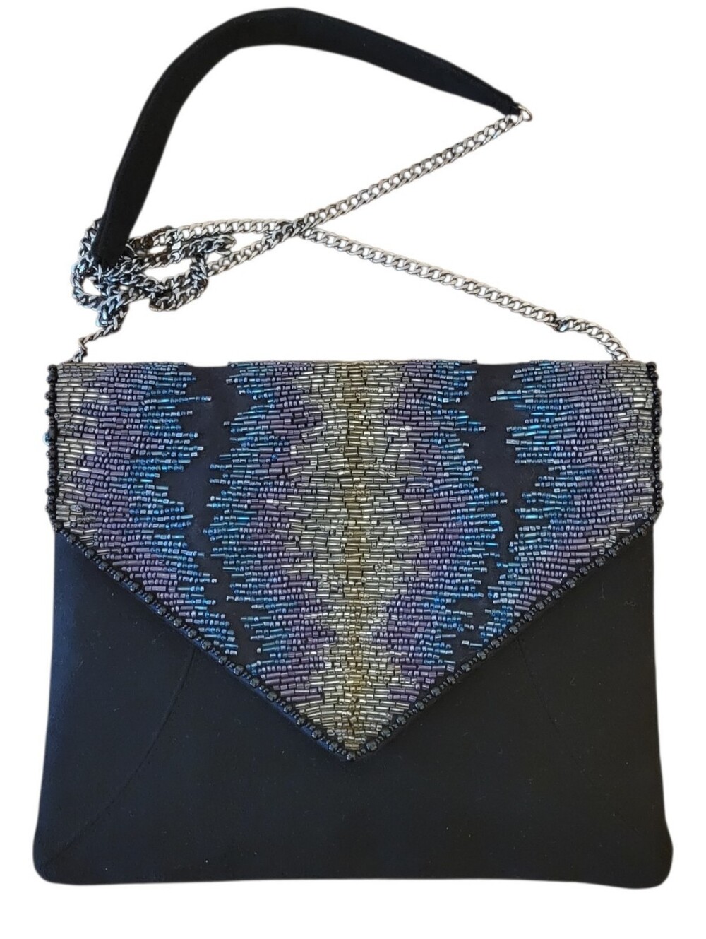 Mary Frances Black Beaded Envelope Clutch Shoulder Bag Purse